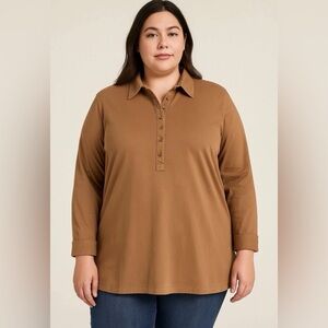 Soft Surroundings Top Womens‎ Plus 3X Brown Long Sleeve Collared Everyday Tunic
